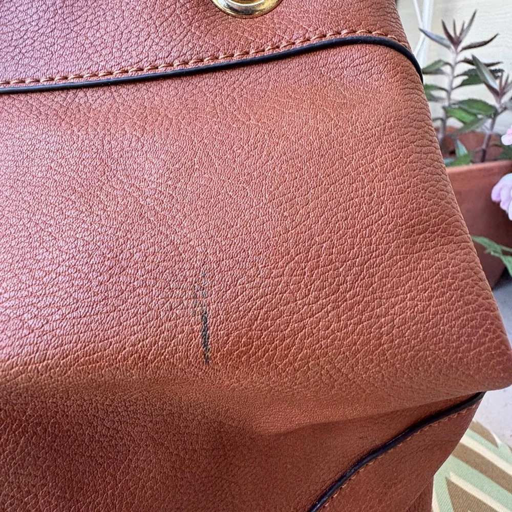 Nanette Lepore Pebbled Leather Tassel Tote Brown Boho Chic Animal Print Classic - Picture 6 of 14